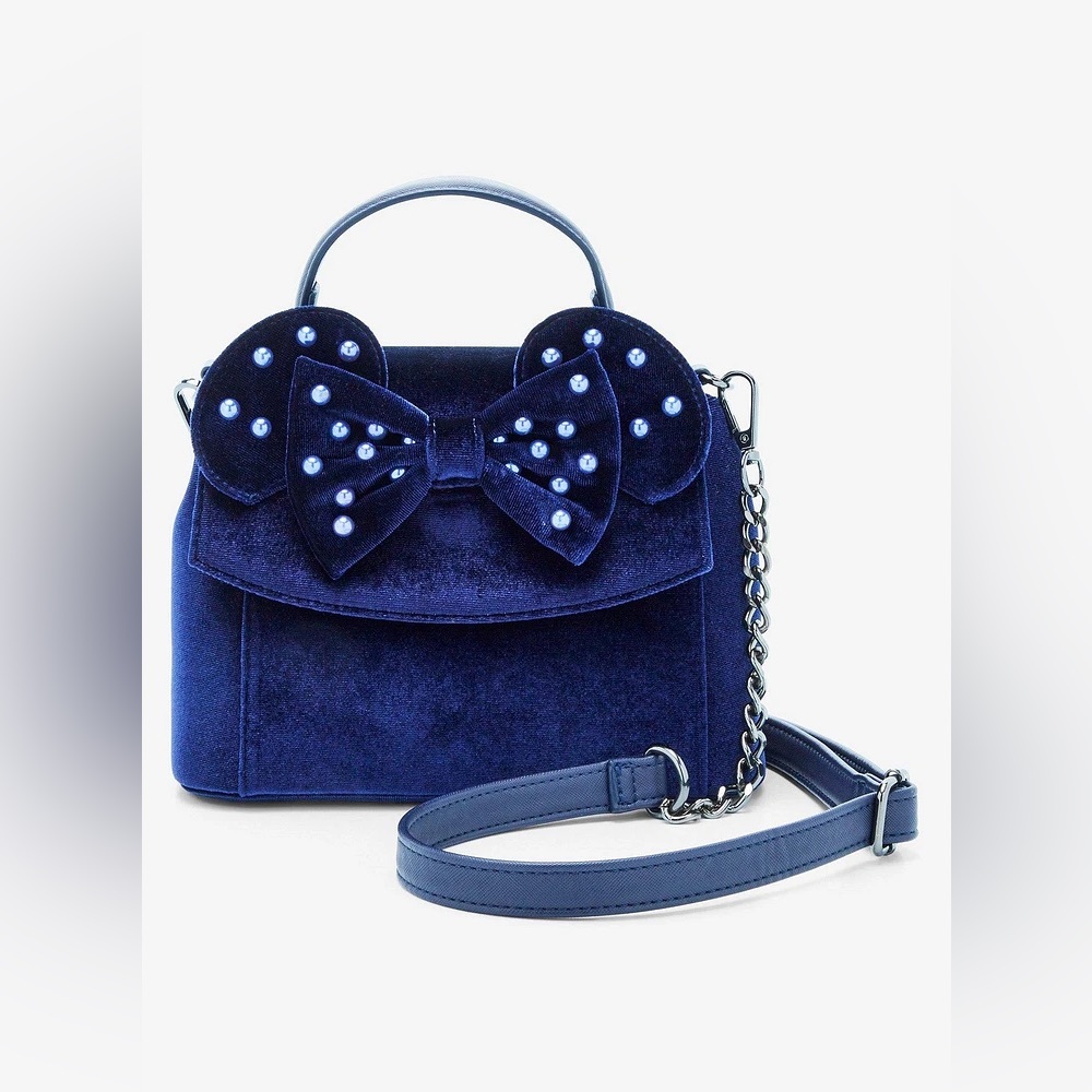 Nwt Blue Velvet and Pearl Loungefly Hard tag Disney Minnie Mouse Ears 3-way Bag